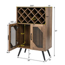 2-Door Farmhouse Kitchen Storage Bar Cabinet with Wine Rack and Glass Holder-Rustic Brown by LJGDeals