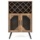 2-Door Farmhouse Kitchen Storage Bar Cabinet with Wine Rack and Glass Holder-Rustic Brown by LJGDeals