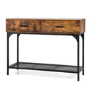 2 Drawers Console Table with Metal Frame for Living Room-Rustic Brown by LJGDeals