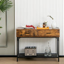 2 Drawers Console Table with Metal Frame for Living Room-Rustic Brown by LJGDeals