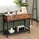 2 Drawers Console Table with Metal Frame for Living Room-Rustic Brown by LJGDeals