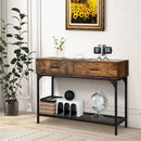 2 Drawers Console Table with Metal Frame for Living Room-Rustic Brown by LJGDeals