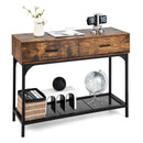 2 Drawers Console Table with Metal Frame for Living Room-Rustic Brown by LJGDeals