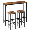 3 Pieces Industrial Bar Table and Chairs Set with Metal Frame-Rustic Brown by DirectDeals