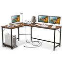 L-Shaped Computer Desk with CPU Stand Power Outlets and USB Ports
