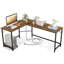 L-Shaped Computer Desk with CPU Stand Power Outlets and USB Ports