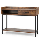 Long Console Table with Drawer and Metal Frame-Rustic Brown by LJGDeals