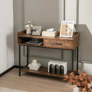 Long Console Table with Drawer and Metal Frame-Rustic Brown by LJGDeals