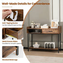 Long Console Table with Drawer and Metal Frame-Rustic Brown by LJGDeals