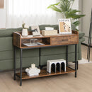 Long Console Table with Drawer and Metal Frame-Rustic Brown by LJGDeals