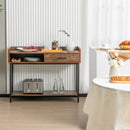 Long Console Table with Drawer and Metal Frame-Rustic Brown by LJGDeals