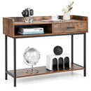 Long Console Table with Drawer and Metal Frame-Rustic Brown by LJGDeals