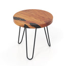 Rustic Round Solid Teak Wood Live Edge Outdoor Side End Table for Patio by DirectDeals