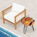 Rustic Round Solid Teak Wood Live Edge Outdoor Side End Table for Patio by LJGDeals