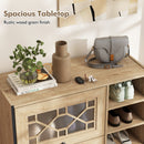Rustic Shoe Cabinet with Flip-up See-through Doors and Adjustable Shelves-Oak