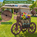 Rustic Wood Tricycle Planter with Wheels and Storage Box-Coffee