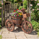 Rustic Wood Tricycle Planter with Wheels and Storage Box-Coffee by LJGDeals