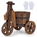 Rustic Wood Tricycle Planter Barrel Flower Pot Cart with Drainage Hole-Coffee by LJGDeals