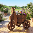 Rustic Wood Tricycle Planter Barrel Flower Pot Cart with Drainage Hole-Coffee by LJGDeals