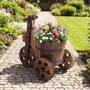 Rustic Wood Tricycle Planter Barrel Flower Pot Cart with Drainage Hole-Coffee by LJGDeals