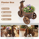 Rustic Wood Tricycle Planter Barrel Flower Pot Cart with Drainage Hole-Coffee by LJGDeals