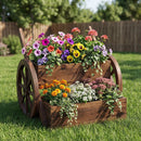 Rustic Wood Wagon Planter 2-Tier Versatile Raised Garden Bed with Wheels-Brown by LJGDeals