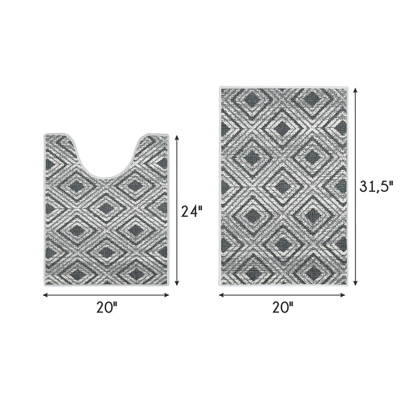 Geometric Design 2 Piece Bathroom Rugs Set | Gray2