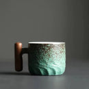 GobekUsa Gradient Glaze Ceramic Coffee Cup with Wooden Handle for Home and Office
