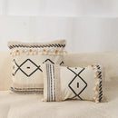 GobekUsa Boho Tufted Fringed Black White Geometry Printed 45x45cm Pillowcase