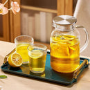 GobekUsa Glass Cold Water Kettle Set: Transparent Stripe Design, Stainless Steel Lid, 1.6L Capacity