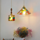 GobekUsa Colorful Glass Magic Cube LED Pendant Lights Tiffany Style Wood Hang Lamp