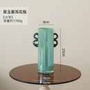GobekUsa Glass Vase: Double-eared Straight-tube Flower Arrangement Hydroponics Terrarium Home Decoration
