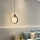 GobekUsa Black Gold Round Pendant Light Chandelier for Bedside Long Cable 12W
