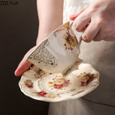 GobekUsa Lace Edge Flower Ceramic Cup & Saucer Set - Gold-plated Teacup for Dining Table
