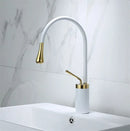 GobekUsa Brushed Gold/Black/White Basin Faucet with Single Handle Swivel Sink Water Crane