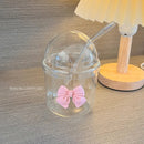 GobekUsa Glass Cup with Lid, Straw, and Pink Bow Tie: Cute, Simple, High-Value Coffee Cup