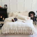 GobekUsa Lace Ruffles Velvet Wedding Bedding Set with Carved Details