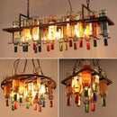 GobekUsa Industrial Metal Wine Bottle Chandelier for Coffee Shop Bar LED Decor