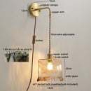 GobekUsa Glass Copper LED Wall Lights with Knob Switch, Modern Bedside Lamp