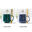 GobekUsa Gold-painted Ceramic Mug Set with Lid and Spoon for Coffee, Water, Milk – 400ml