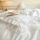 GobekUsa Korean Princess Style Double Ruffle Bedding Set for Queen King Bed