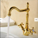 GobekUsa Antique Bronze Brass Swivel Basin Faucet with 2 Lever Handles