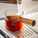 GobekUsa Glass Espresso Measuring Cup with Wood Handle, Transparent Milk Jug