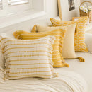 GobekUsa Geometric Tufted Cushion Cover with Crochet Tassels - Nordic Yellow Striped Pillow Cover