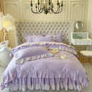 GobekUsa Korean Princess Lace Ruffles Bedding Set in Bean Paste Pink
