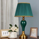 GobekUsa Green Ceramic Table Lamp with European Cloth Cover for Modern Living Room and Bedroom
