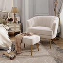 GobekUsa Comfortable Beige Bucket Shaped Club Living Room Armchair with Golden Metal Legs