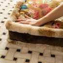 GobekUsa Boho Floral Square Chair Cushions with Faux Fur Trim - Soft & Thick Seat Pad