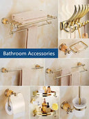 GobekUsa Brass Jade Bathroom Accessories Set: Towel Bar, Soap Holder, Towel Rack, Glass Shelf