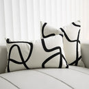 GobekUsa Geometric Line Embroidered Pillowcase in Black White Beige Suede Canvas
